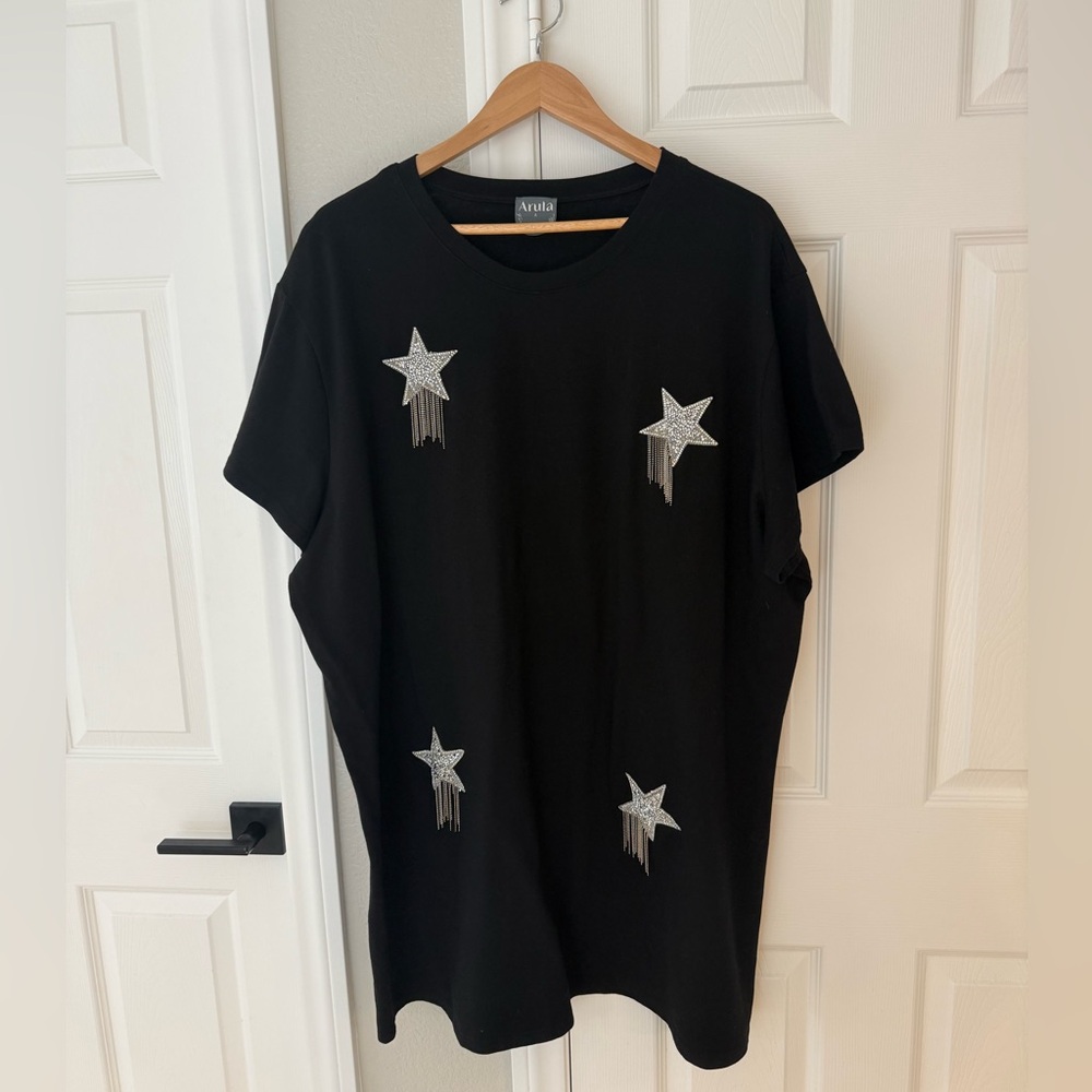 ARULA Black Silver Tassels Rhinestone Shooting Stars Shirt Dress Western